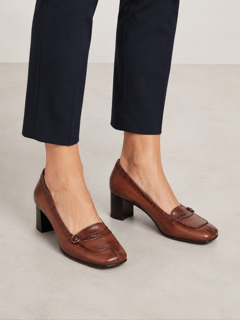 Vintage 90s Enzo Angiolini Brown Leather Croc Accent Loafers Gold Buckle 7.5